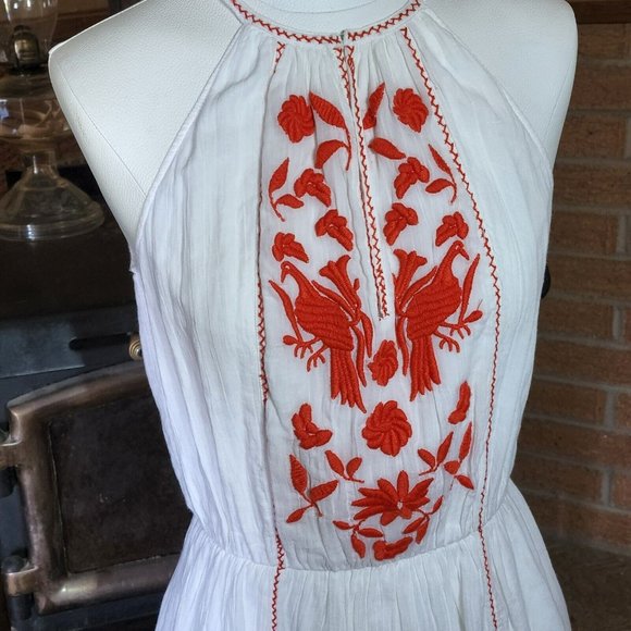 Joie Clemency Flounce Halter Dress White with Red Embroidery - Picture 3 of 5